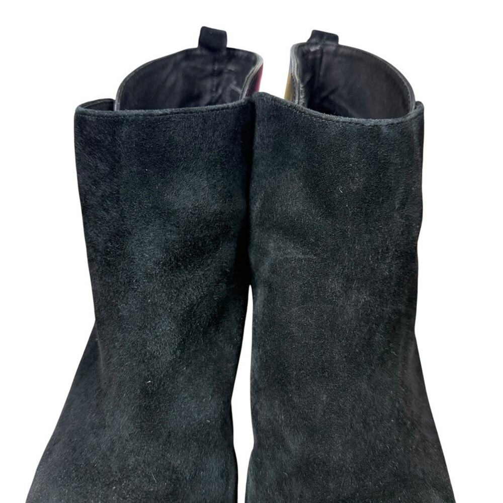 Lands End Womens Black Leather Suede Block High Heel Ankle Boots Booties Shoes 7 - Picture 6 of 16